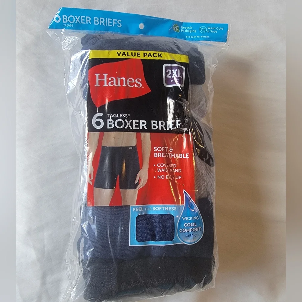Men's Hanes Tagless Boxer Briefs, 2X, pack of 6
